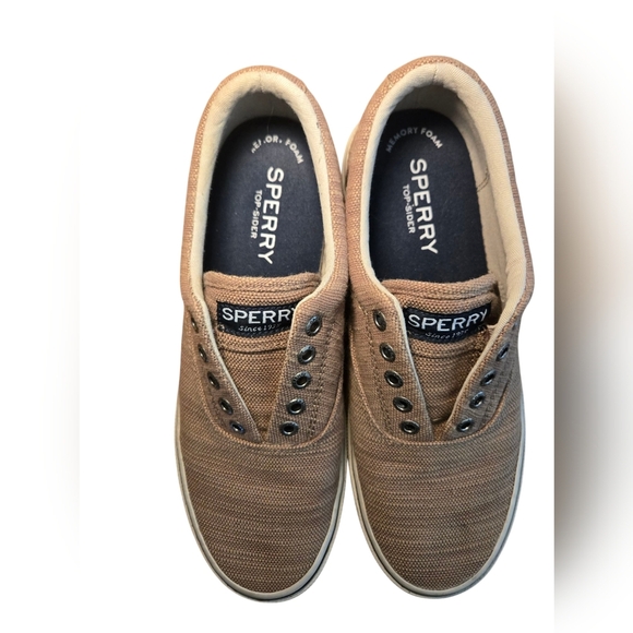 Sperry Topsider Tan Canvas Men's Boat Shoes Size 8 No Laces - Picture 2 of 11